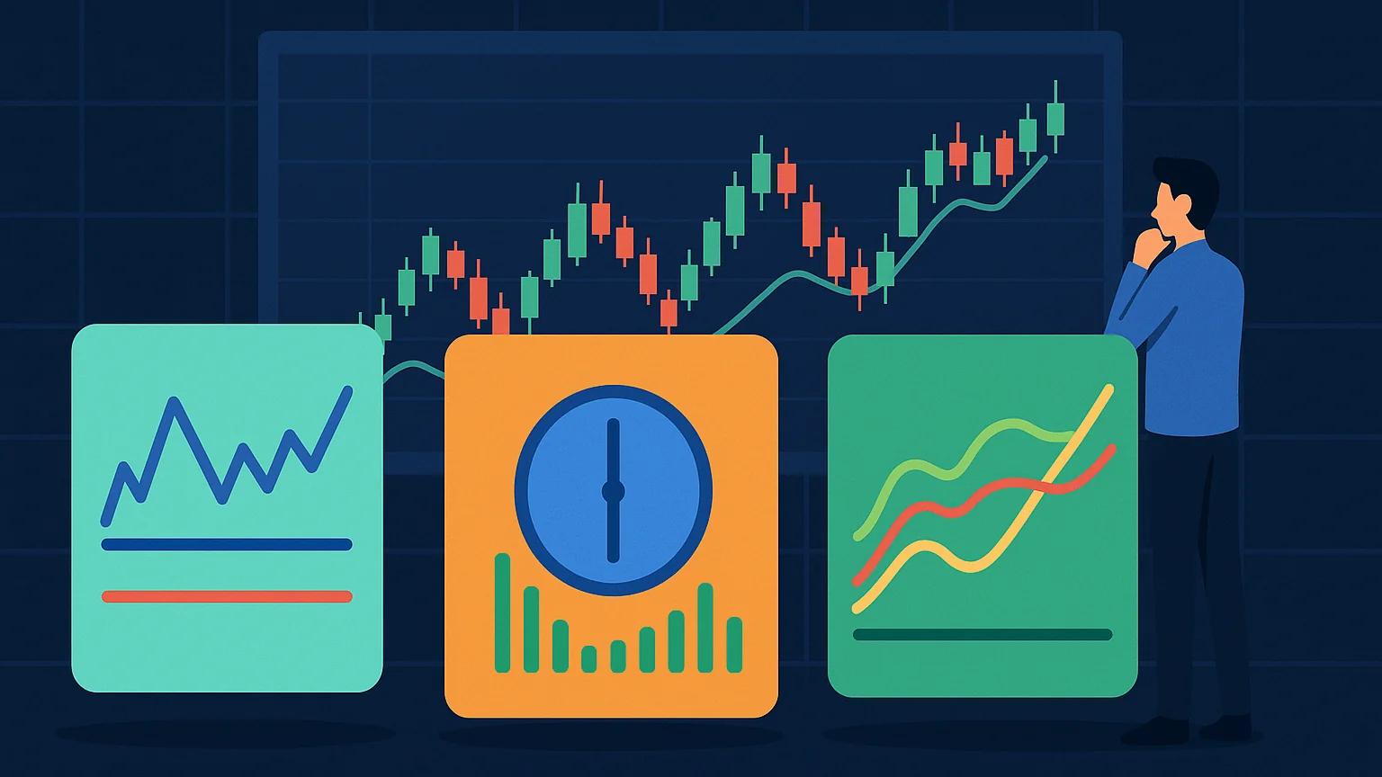 Conceptual illustration of a price chart and several technical studies