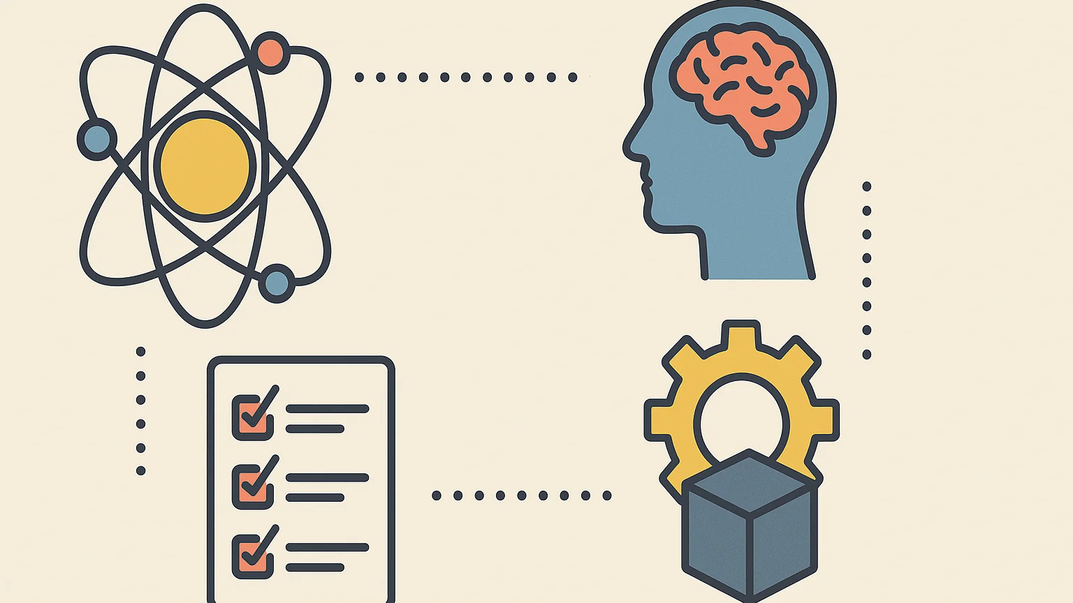 Illustration connecting analysis, decision-making, checklists, and systematic work