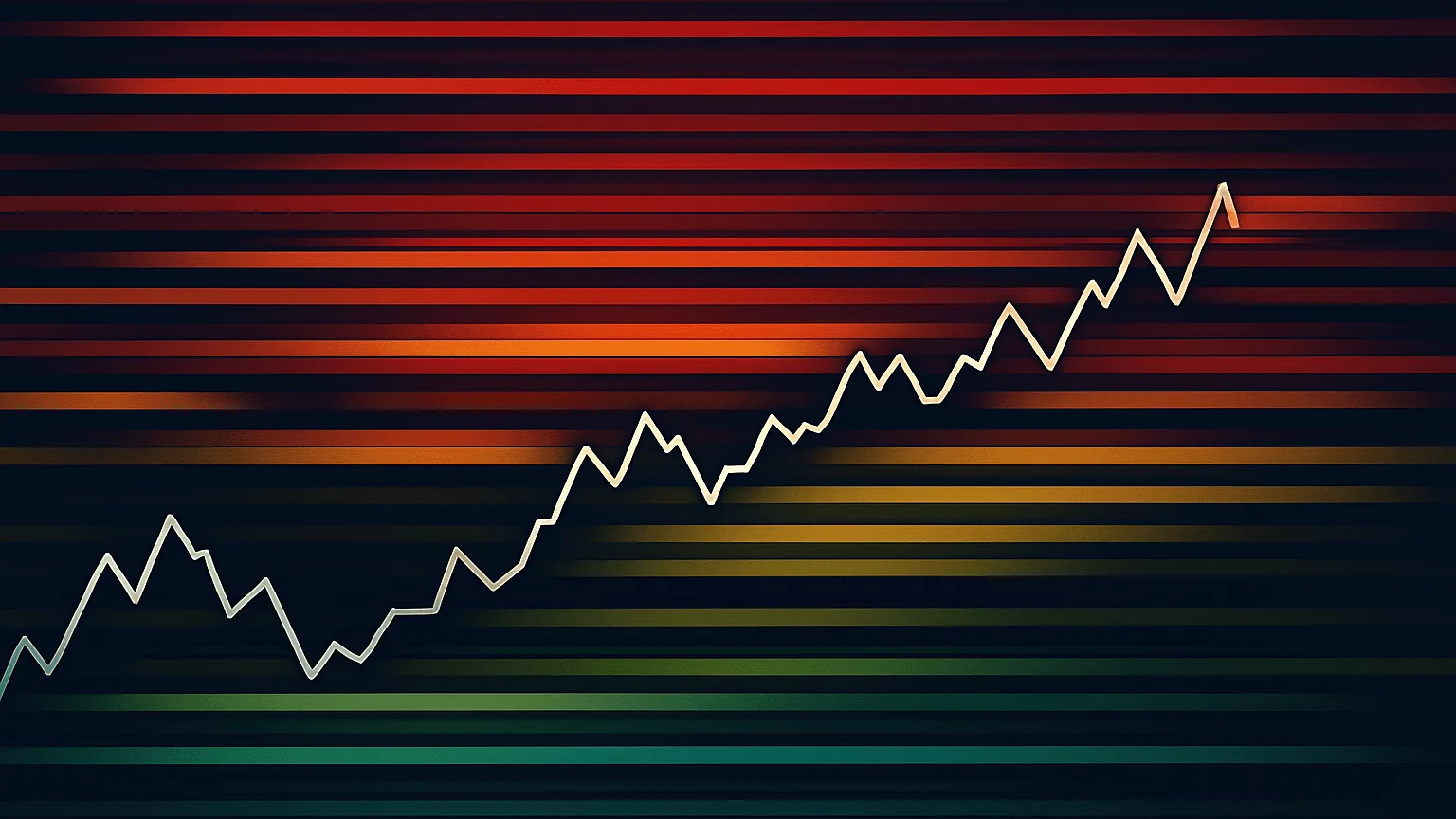 Conceptual heatmap illustration with colored horizontal bands and a price line