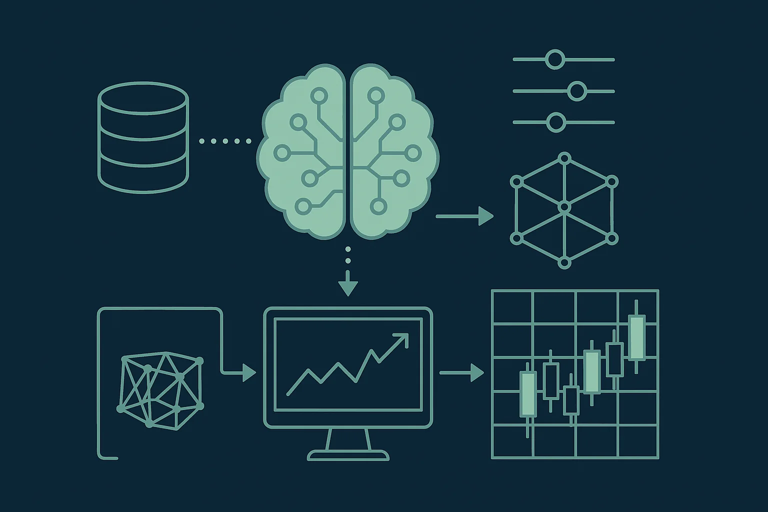 Infographic of the model creation and training pipeline from data preparation through architecture, training, validation and deployment
