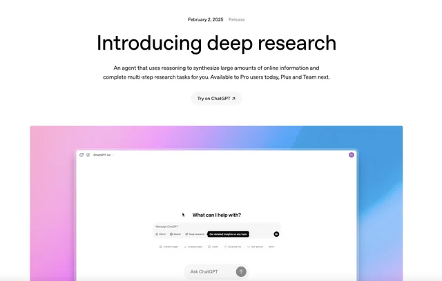 Historical OpenAI Introducing deep research announcement dated February 2, 2025