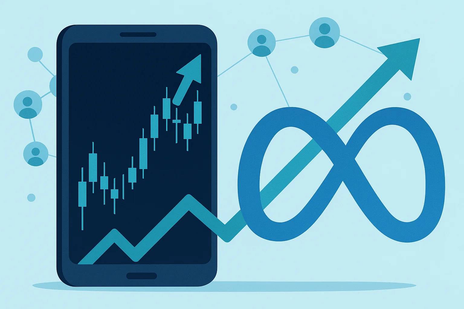 Illustration of a stock price chart with candlesticks and a rising trend