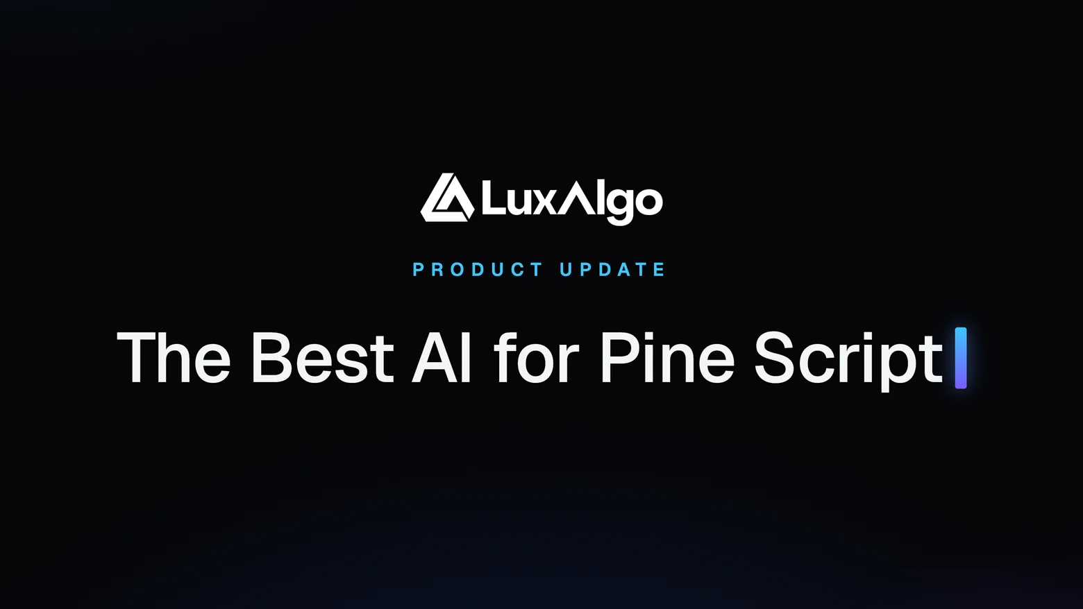 LuxAlgo product update title card about AI for Pine Script®, with a text cursor