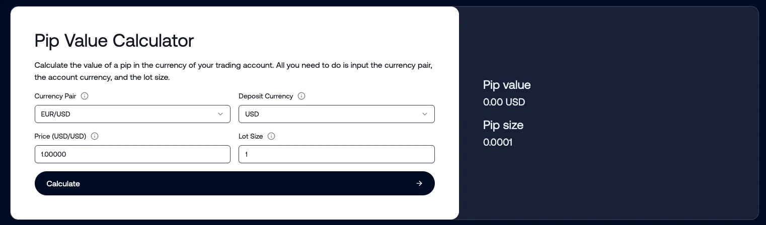Pip Value Calculator screenshot
