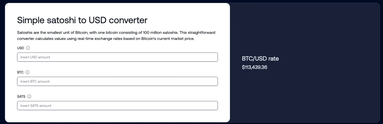 Satoshi to USD Converter screenshot